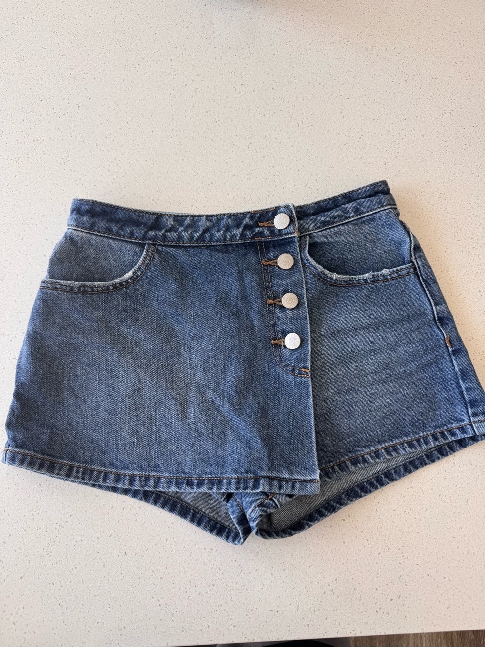BDG Denim Wrap-Front Button Shorts in Medium Blue skirt